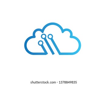 Technology connect with clouds symbol logo design illustration, high tech icon, cloud connection symbol