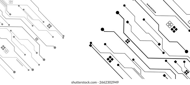 Tecnologia conectou linhas brancas e pontos com elementos eletrônicos em tecnologia bg.