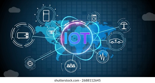 Tecnologia conectando dispositivos globalmente em uma ilustração da Internet das coisas