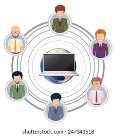Technology connecting a group of people on a white background