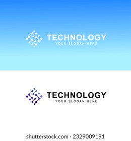 technology connection with abstract dot, molecule and system logo template.