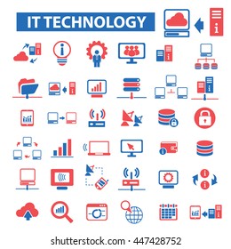 it technology, connection, communication, link, internet, online, phone, computer network, hosting, system administration, router, laptop, tower, antenna, equipment, lan, broadcasting icons vector