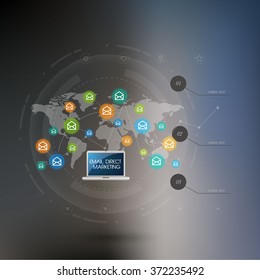 Technology connection concept. Abstract background with integrated circles and icons for digital, internet, network, connect, social media, global concepts. Vector infograph illustration. Flat design