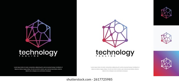 Technology connection hexagon logo design. Technology connection logo template. Technology logo symbol icon	
