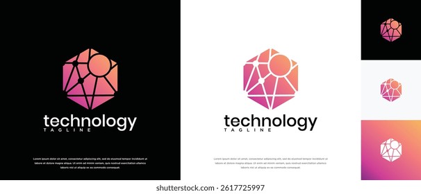 Technology connection hexagon logo design. Technology connection logo template. Technology logo symbol icon	
