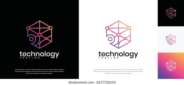 Technology connection hexagon logo design. Technology connection logo template. Technology logo symbol icon	
