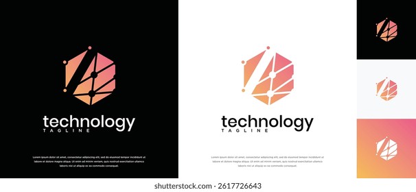 Technology connection hexagon logo design. Technology connection logo template. Technology logo symbol icon	
