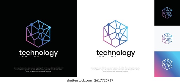 Technology connection hexagon logo design. Technology connection logo template. Technology logo symbol icon	
