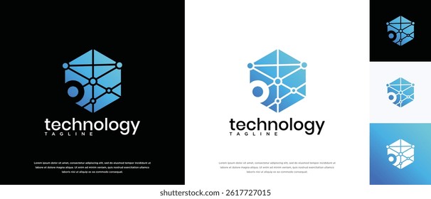 Technology connection hexagon logo design. Technology connection logo template. Technology logo symbol icon	
