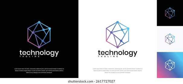 Technology connection hexagon logo design. Technology connection logo template. Technology logo symbol icon	
