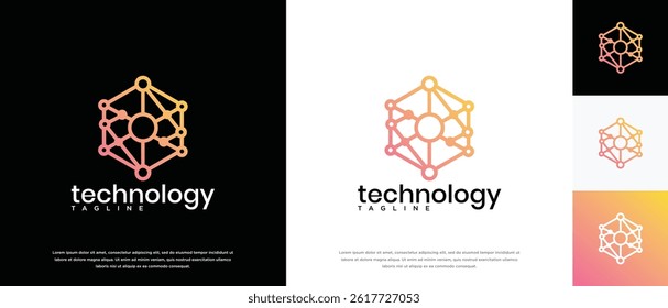 Technology connection hexagon logo design. Technology connection logo template. Technology logo symbol icon	
