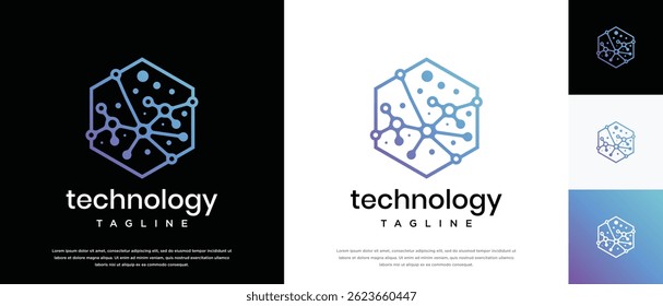 Technology connection hexagon logo design. Technology connection logo template. Technology logo symbol icon