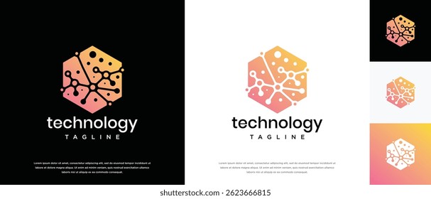 Design do logotipo hexágono da conexão da tecnologia. Modelo do logotipo da conexão de tecnologia. Ícone de símbolo de logotipo de tecnologia