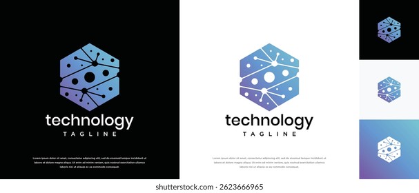 Technology connection hexagon logo design. Technology connection logo template. Technology logo symbol icon