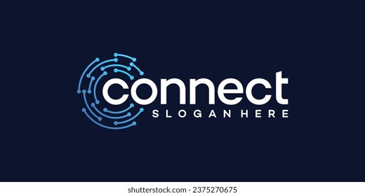 Technology connection logo design with abstract dot, molecule and network system graphic design vector illustration. Symbol, icon, creative.