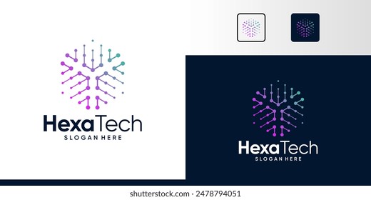 Technology connection logo design with hexagon shape design graphic symbol icon vector