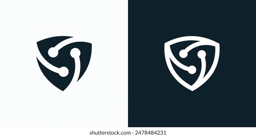 Technology connection security shield vector logo design with modern, simple, clean and abstract style.