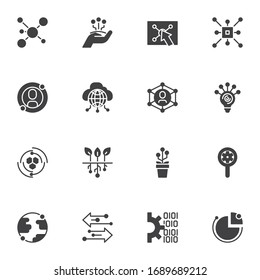 Technology connection vector icons set, modern solid symbol collection, filled style pictogram pack. Signs, logo illustration. Set includes icons as global connection, cloud computing, transfer arrows