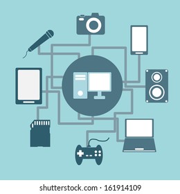 Technology connections concept idea in flat style, stock vector