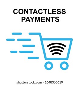 Tecnología para el pago sin contacto. Carretera de compras. Pago rápido. Concepto de comunicaciones de campo cercano a los NFC. Icono.