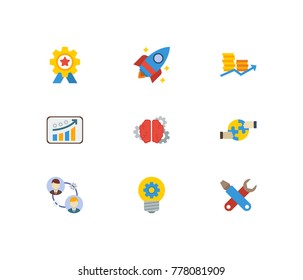 Technology cooperation icons set with achievement, finance and creativity. Set of technology cooperation icons also including cooperation sign for your web app logo UI design.