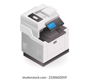 Technology copier big isometric illustration concept