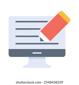 Technology copywriting icon, pencil and monitor icon, minimalist vector illustration and transparent graphic element. Isolated on white background