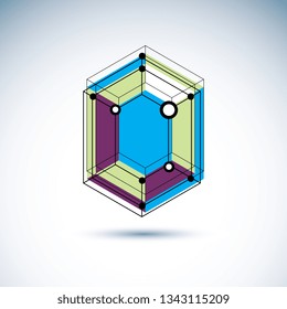 Technology corporate emblem. Abstract construction vector, dimensional low poly design.