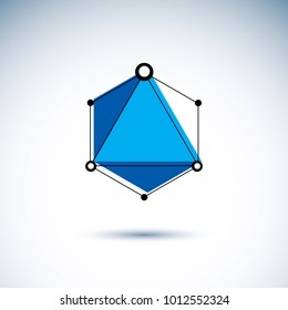 Technology corporate logo. 3D origami abstract mesh object, vector design element.