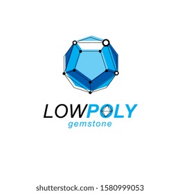 Technology corporate logotype. 3D polygonal geometric faceted object, vector abstract design element.