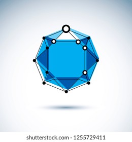 Technology corporate logotype. Abstract geometric 3D faceted object, digital science theme vector illustration.