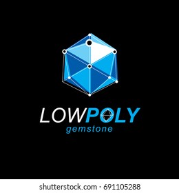 Technology corporate symbol. 3D origami abstract mesh object, vector design element.