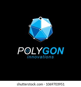Technology corporate symbol. Abstract geometric 3D wireframe object, vector illustration.