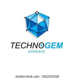 Technology corporate symbol. Isometric abstract vector low poly shape, digital science theme illustration.