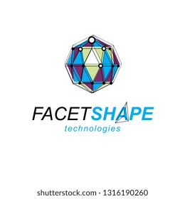 Technology corporate symbol. Vector abstract 3d geometric shape, polygonal figure, illustration.