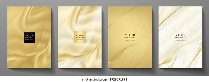 Technology cover background design set. Luxury line pattern (guilloche curves) in premium gold, black. Vector tech backdrop for business layout, digital certificate, formal brochure template, network - Shutterstock ID 1929091991