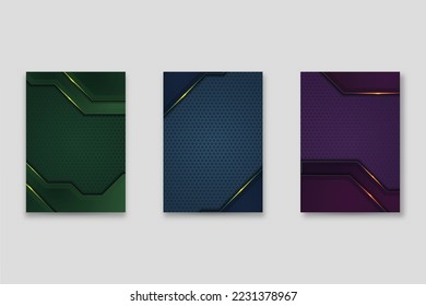 Hintergrunddesign-Set für die Technologie Luxus, Gold. Vektortechnologie-Hintergrund für Geschäftslayout, digitales Zertifikat, formale Broschürenvorlage, Netzwerk