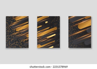 Technology cover background design set. Luxury, gold. Vector tech backdrop for business layout, digital certificate, formal brochure template, network