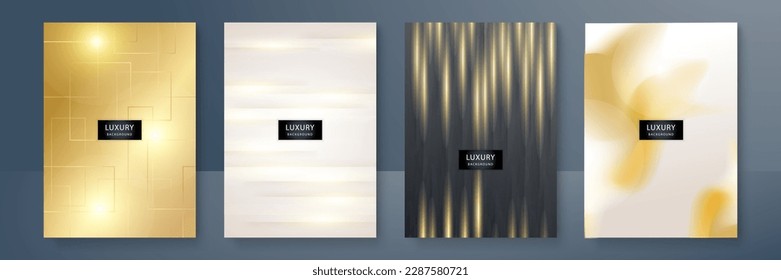 Conjunto de diseño de fondo de cobertura de tecnología. Patrón de líneas de lujo (curvas onduladas) en oro premium, negro. Fondo de tecnología de vectores para diseño de negocios, certificado digital, plantilla de folletos formal, red