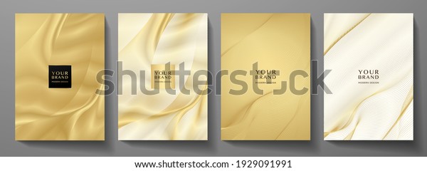 Technology cover background design set. Luxury\
line pattern (guilloche curves) in premium gold, black. Vector tech\
backdrop for business layout, digital certificate, formal brochure\
template, network