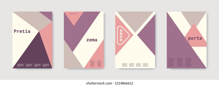 Technology cover design. Minimal vector geometric. Shapes patterns. Triangle design template. Violet, pink, nude, white, bright business concept. Colorful set of vector. Cool technology cover design.
