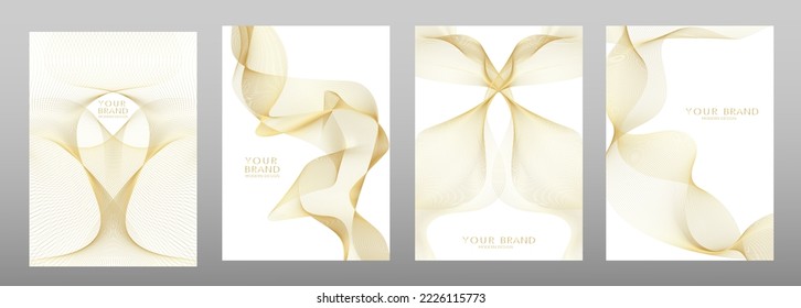Conjunto de diseño de portada de tecnología. Patrón de línea de oro premium en curvas guilloches aisladas en fondo blanco. Colección vectorial de lujo para certificado digital, diseño de negocio, folleto formal, invitación