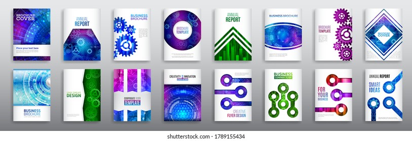Technology Cover Template Layout. Set Of Futuristic Hi-tech Brochure Design. Circuit Board Background For Magazine Cover.