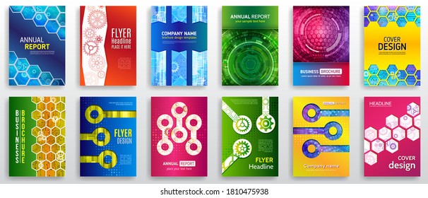 Technology cover vector set. Brochure template layout, flyer design for magazines, annual reports, advertising posters.