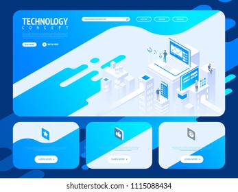 Technology creative website template design. Vector isometric illustration concept of web page design for website and mobile website development.