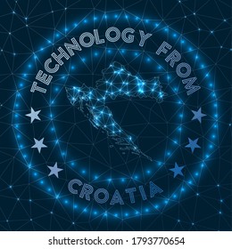 Technology From Croatia. Futuristic geometric badge of the country. Technological concept. Round Croatia logo. Vector illustration.