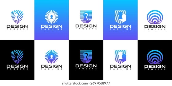 Tecnologia segurança cibernética keyhole shield logotipo set