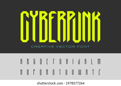 Technology Cyberpunk Font Design Vector. Hi-tech Cyber Robot Digital Virtual Reality  Artificial Intelligence Futuristic Style Typeface Typography Letters And Numbers.