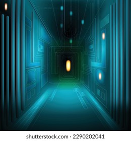 Technology cyberspace ,Modern cyberspace data room, futuristic high tech enclosed studio background