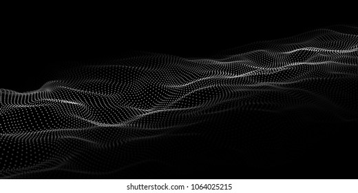 Technology dark background. Vector futuristic wave 3d. Cyber technology. Big data.